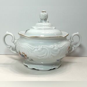 Vintage Wawel Poland Porcelain Floral Gold Trim - sugar bowl with lid